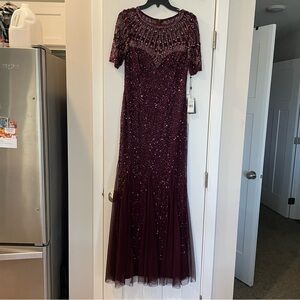 Adrianna Papell Deep Plum Beaded Evening Gown